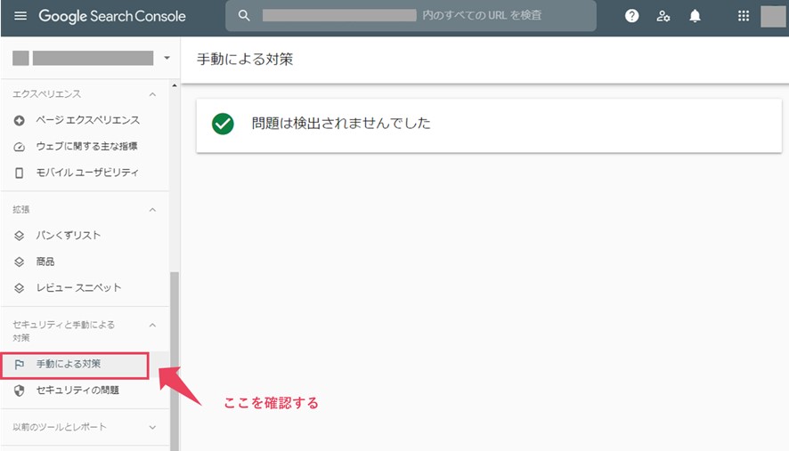 図5：Google サーチコンソールで手動による対策の状況を確認する画面